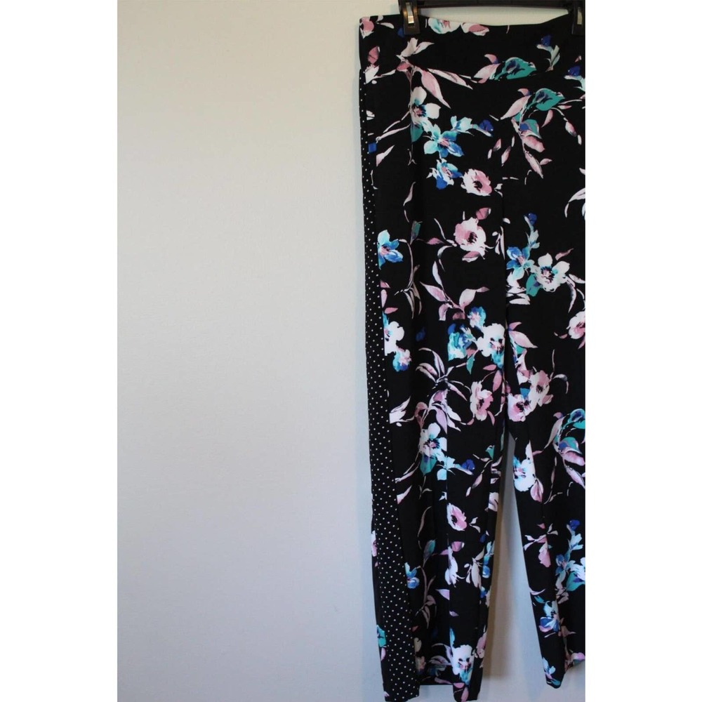 Lane Bryant Floral Dot Wide Leg Crepe Pants Black Mixed Print Size 14/16 H14843 - Picture 4 of 13